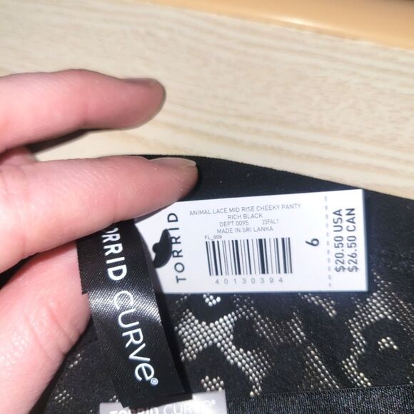 New Torrid Animal Lace Midrise Cheeky Black Panty 6 6X - Picture 7 of 11